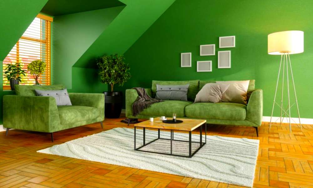 A Green Leather Living Room Set
